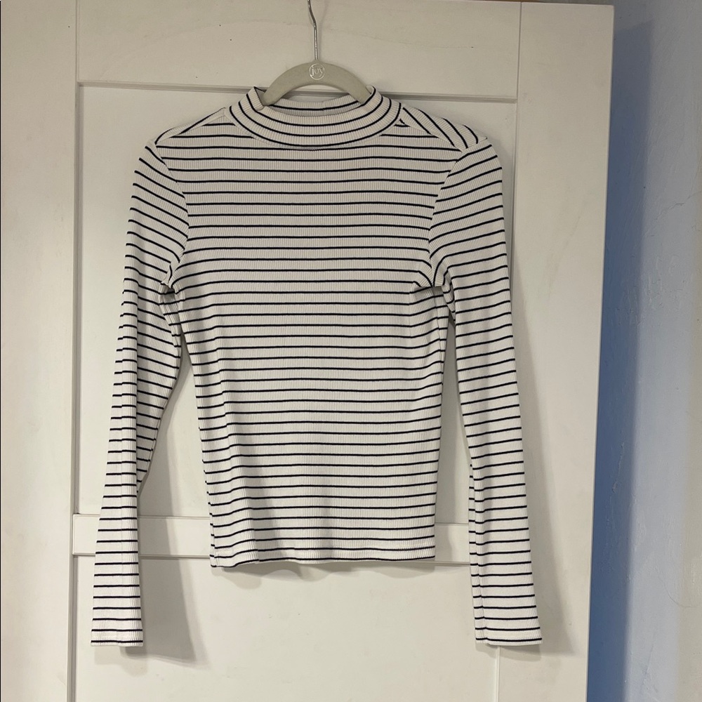 Pact Black and White Striped Long Sleeve Turtleneck